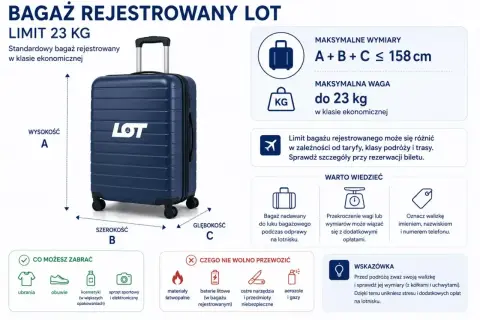 Bagaż rejestrowany LOT: maksymalna waga do 23 kg. Sprawdź wymiary i zasady przewozu, by uniknąć opłat.
